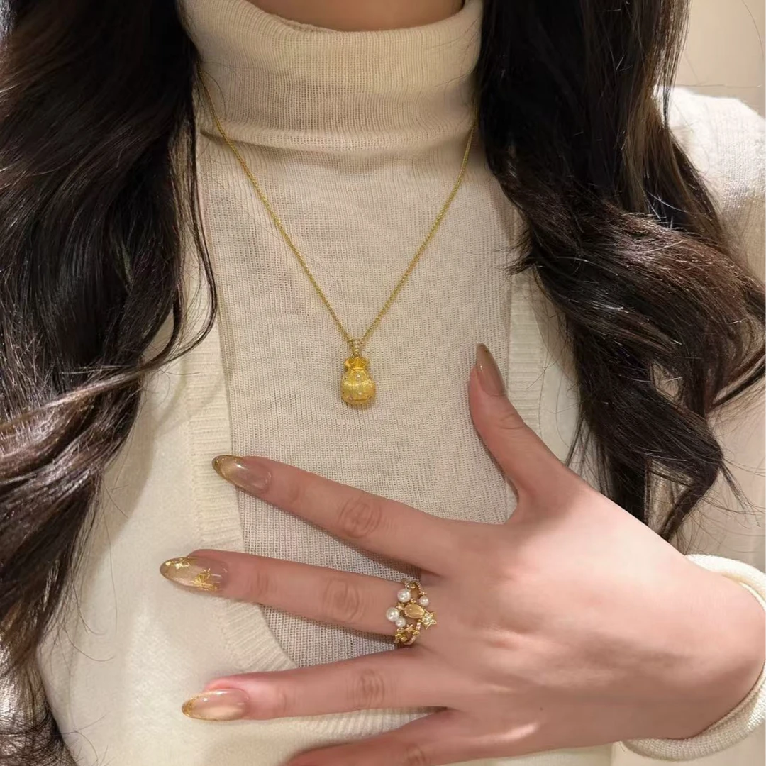 钛钢项链 微镶钱袋子项链