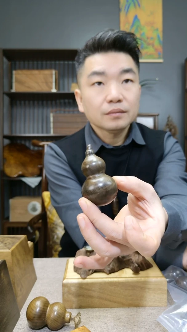 金丝楠金丝楠木水波纹葫芦手把件5