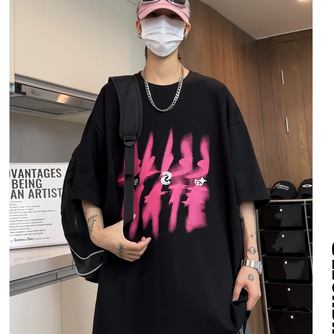 特大码300斤美式潮牌个性纯棉短袖t恤男女夏季新款宽松显瘦情侣装
