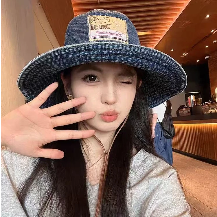 A86 日系贴布牛仔渔夫水洗做旧盆帽显脸小高品质