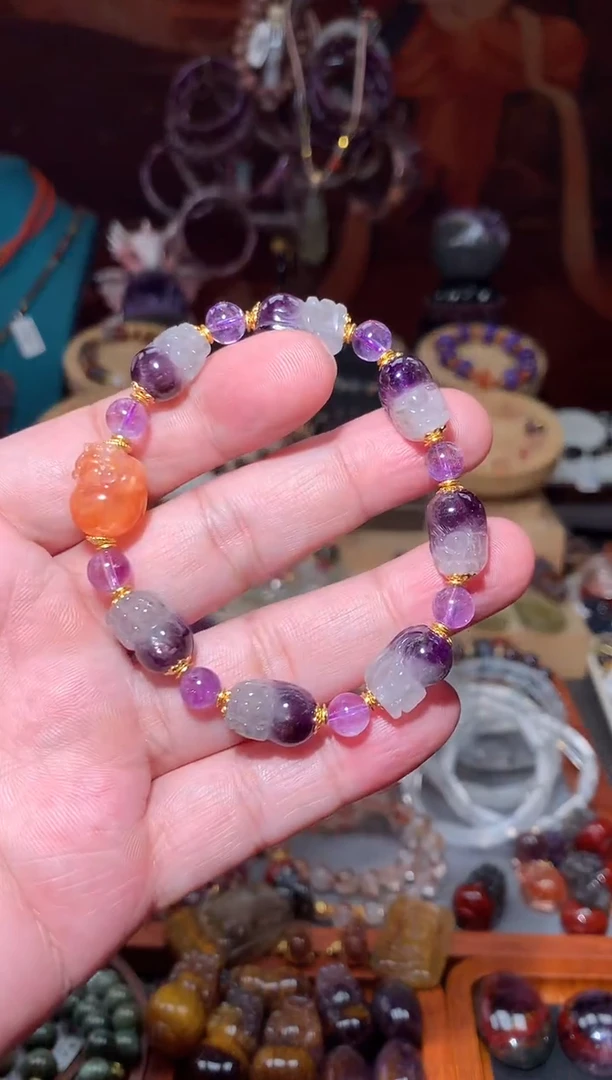 水晶珠宝半成品未镶嵌雨**虹烟紫极光貔貅阵