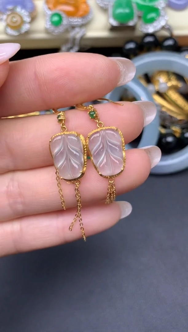 翡翠18K金镶嵌耳饰206-雪姐翡翠天天见