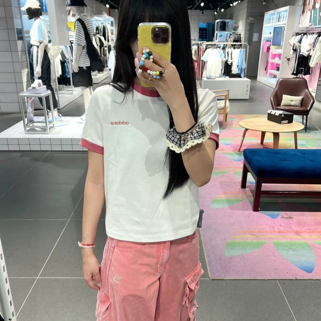 adidas 三叶草2025女子SC GFX S TEE W1针织无领短T恤JM7972