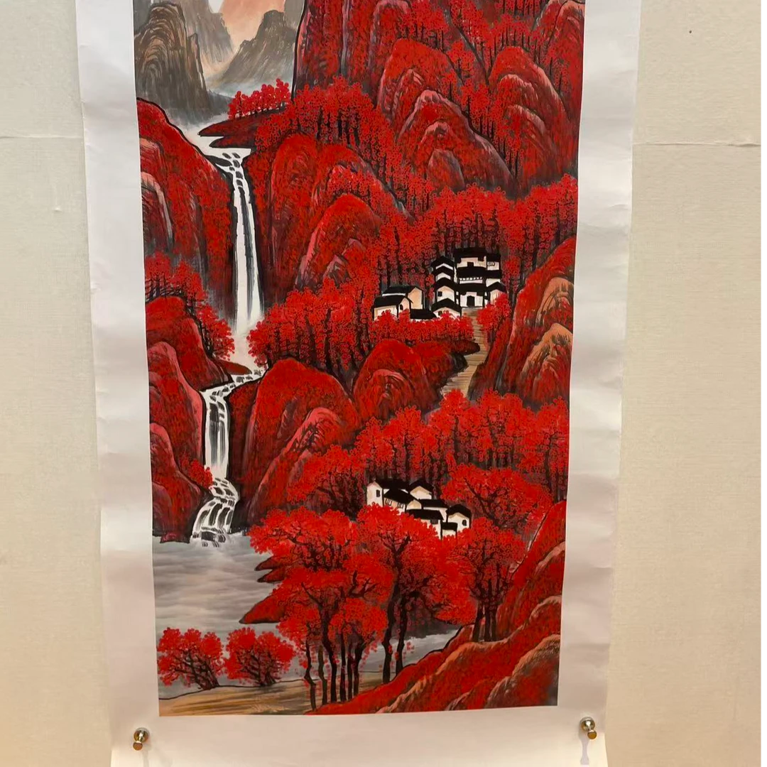 贾文华老师国画手绘作品  万山红遍  四尺 竖幅