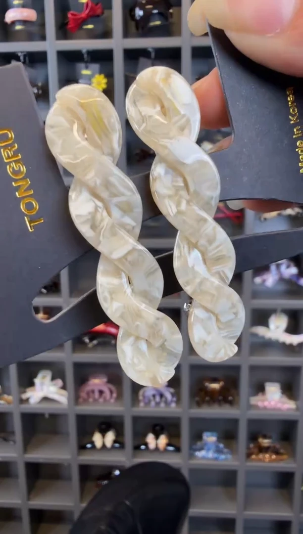 非金属醋酸醋酸韩国醋酸BF6.3cm麻花弹簧边夹一对纯白碎花