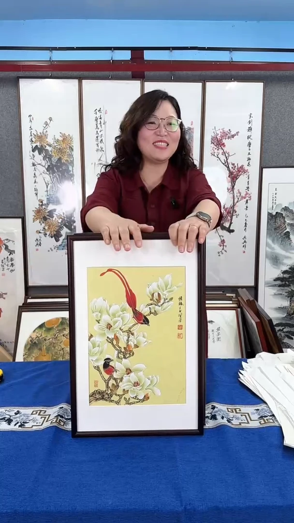 国画实木装裱 花鸟 34*52