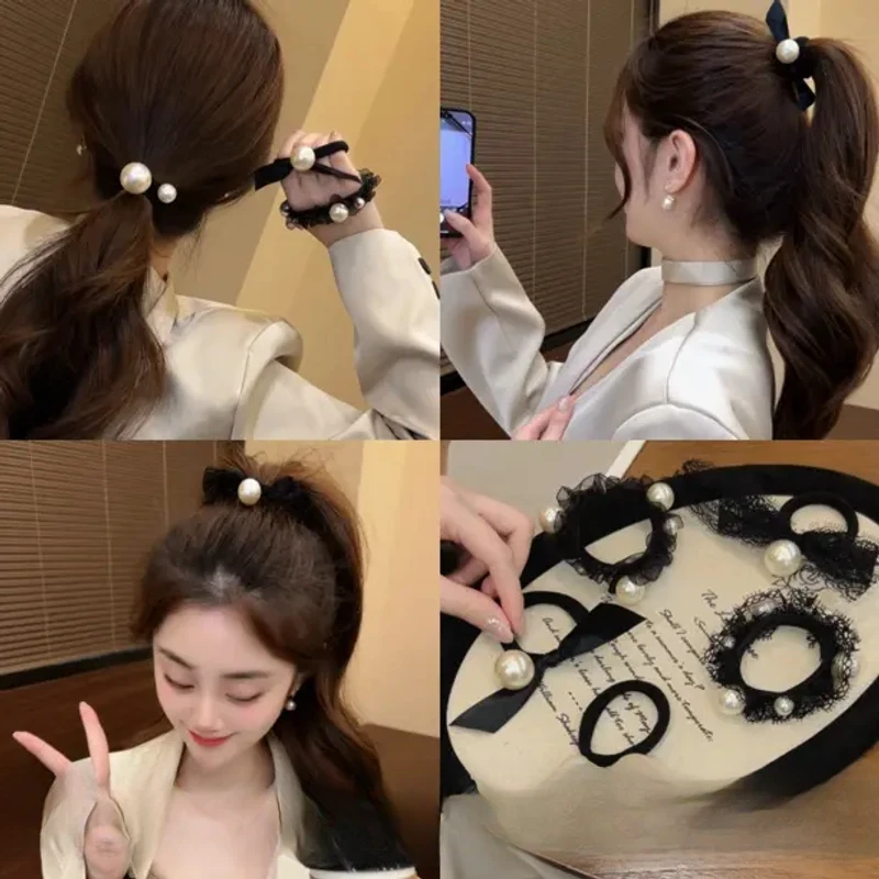 韩国东大门同款贝珠发圈高弹力轻奢气质小香风头绳名媛发绳