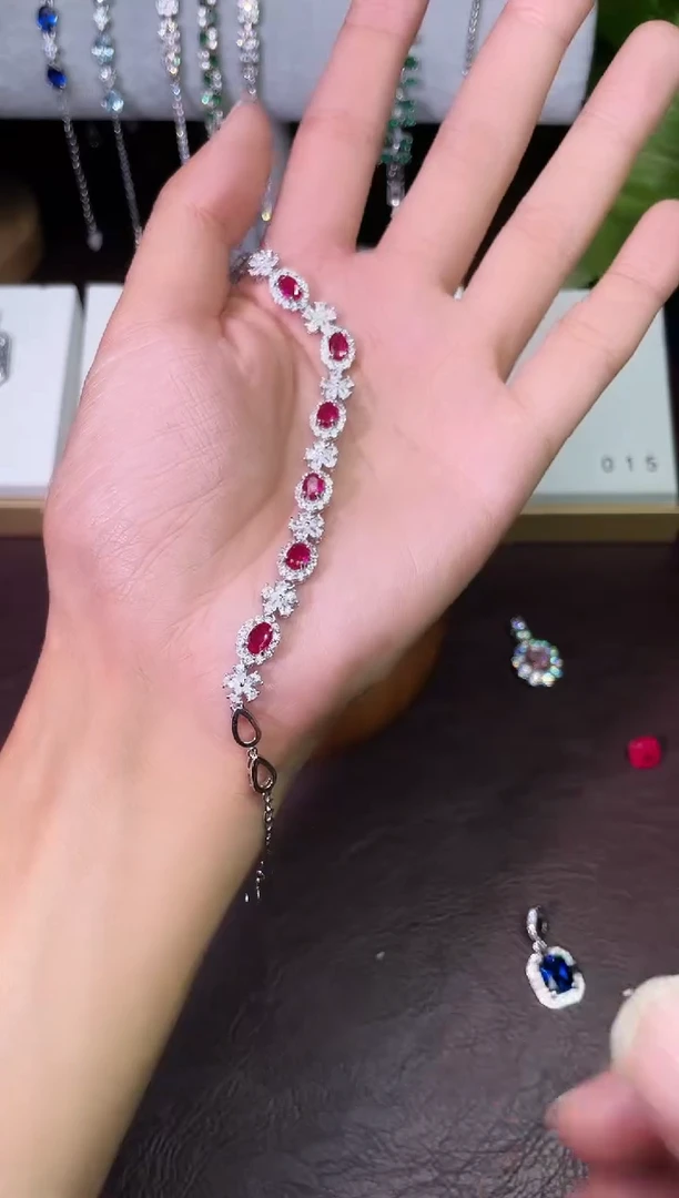 合金合成钻石红宝手链