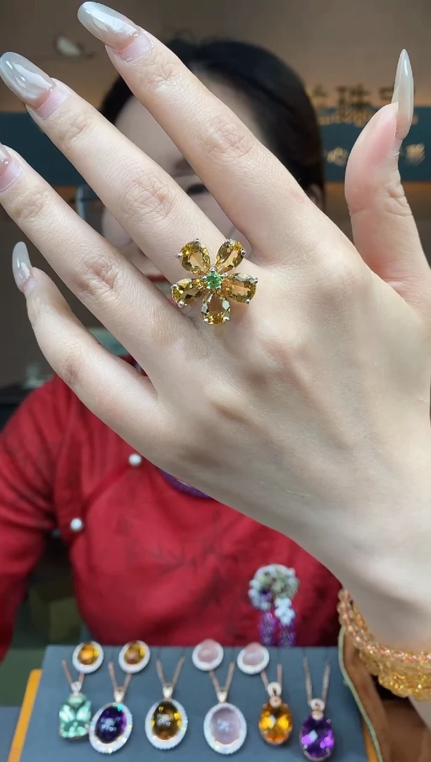 【闪购商品】黄晶戒指银S925镶嵌黄晶戒指