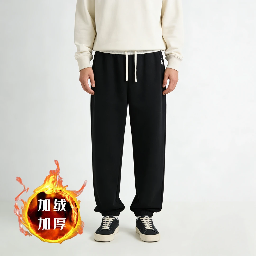 冬加绒男款潮流刺绣宽松束脚卫裤男生美式休闲裤冬潮牌运动裤1104
