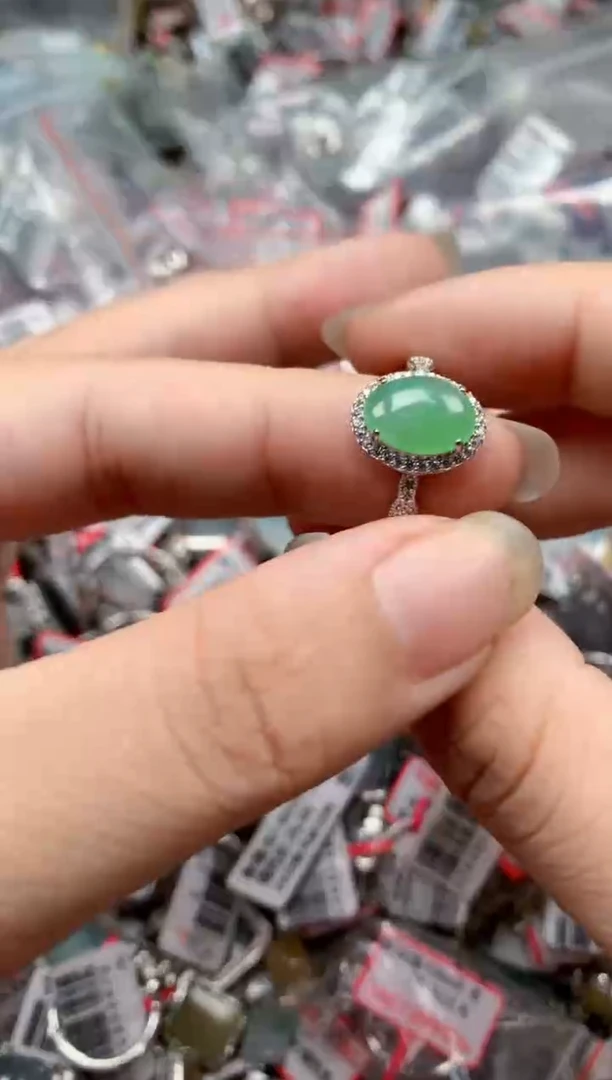 银S925镶嵌戒指翡翠天然A货缅甸翡翠