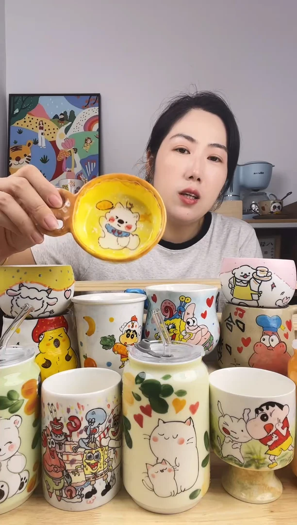 瓷片景德镇高温釉下彩陶瓷手绘卡通动物创意