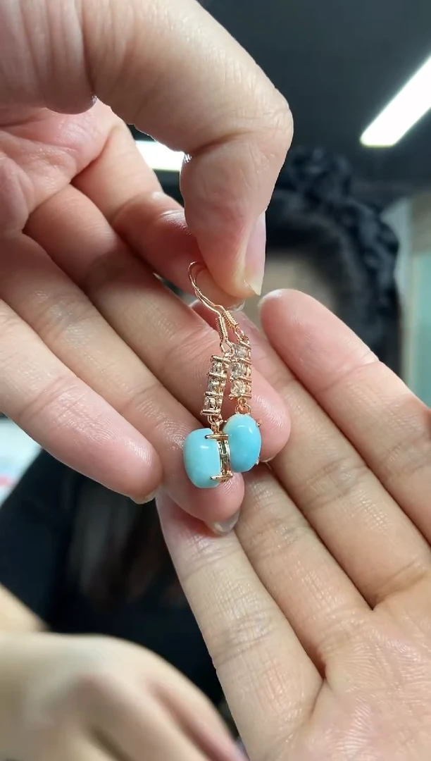 【闪购商品】针钠钙石（海纹石）耳饰未镶嵌多样性发其一颜色微差