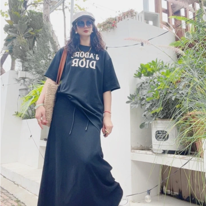 2025欧货潮牌短袖夏季新款宽松洋气减龄中长款短袖上衣