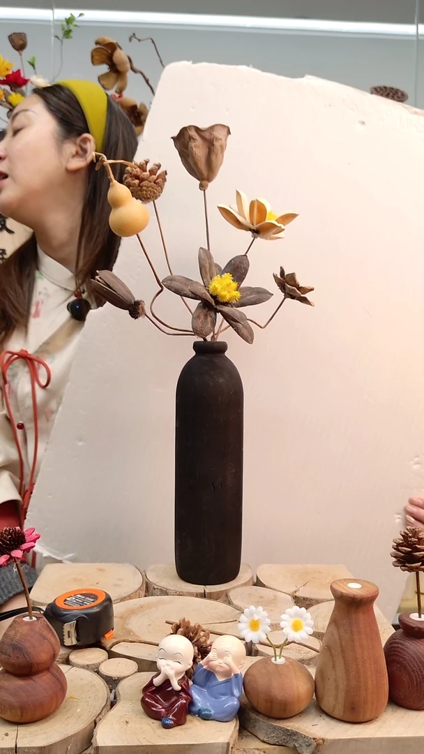 木实木花瓶配花一套