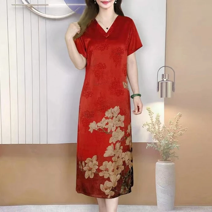 6818 夏季新款大码宽松显瘦定位花连衣裙女