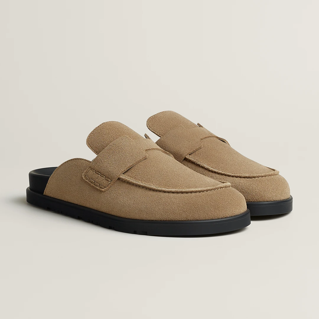 未使用 Hermes/爱马仕 沙米色博肯拖鞋35.5码
