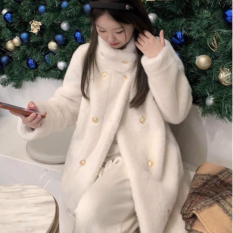 毛毛外套25年冬新款绒加厚长款皮毛一体毛绒小个子大衣