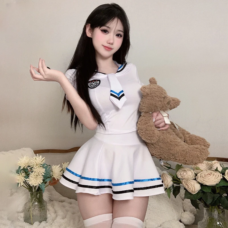 月夜【水华】学院风纯欲日系显瘦jk性感清纯白色水手服约会家居套装