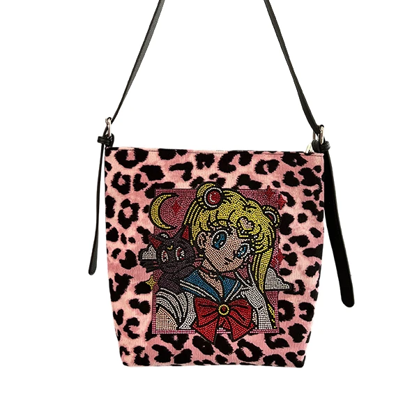 2025秋冬新款大容量豹纹时尚个性烫钻斜挎托特包大号云感出行