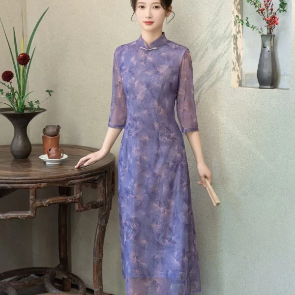 中国风旗袍优雅日常气质夏季改良国风古韵修身长款显瘦