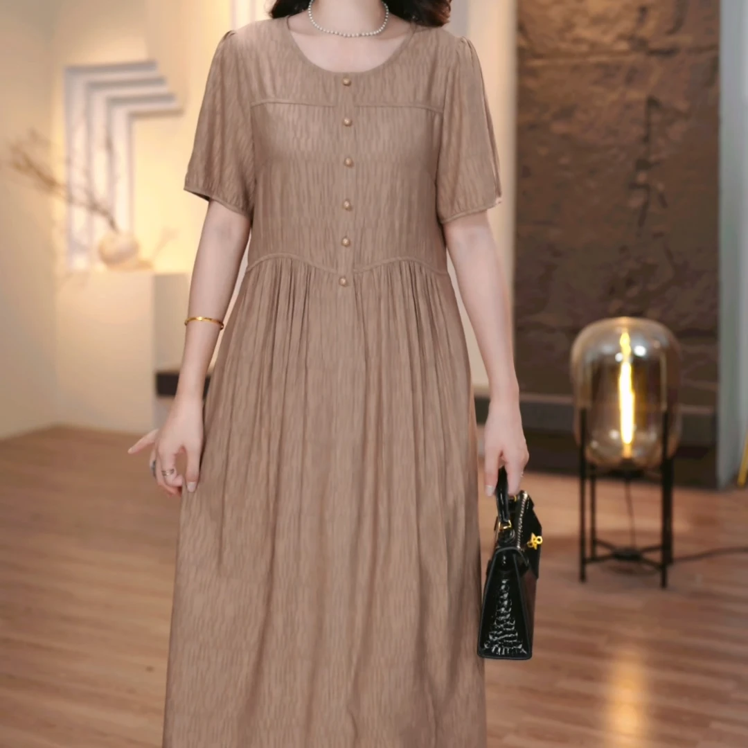 2025新款连衣裙纯色大码女装显瘦遮肉减龄妈妈装FY-278(琴）