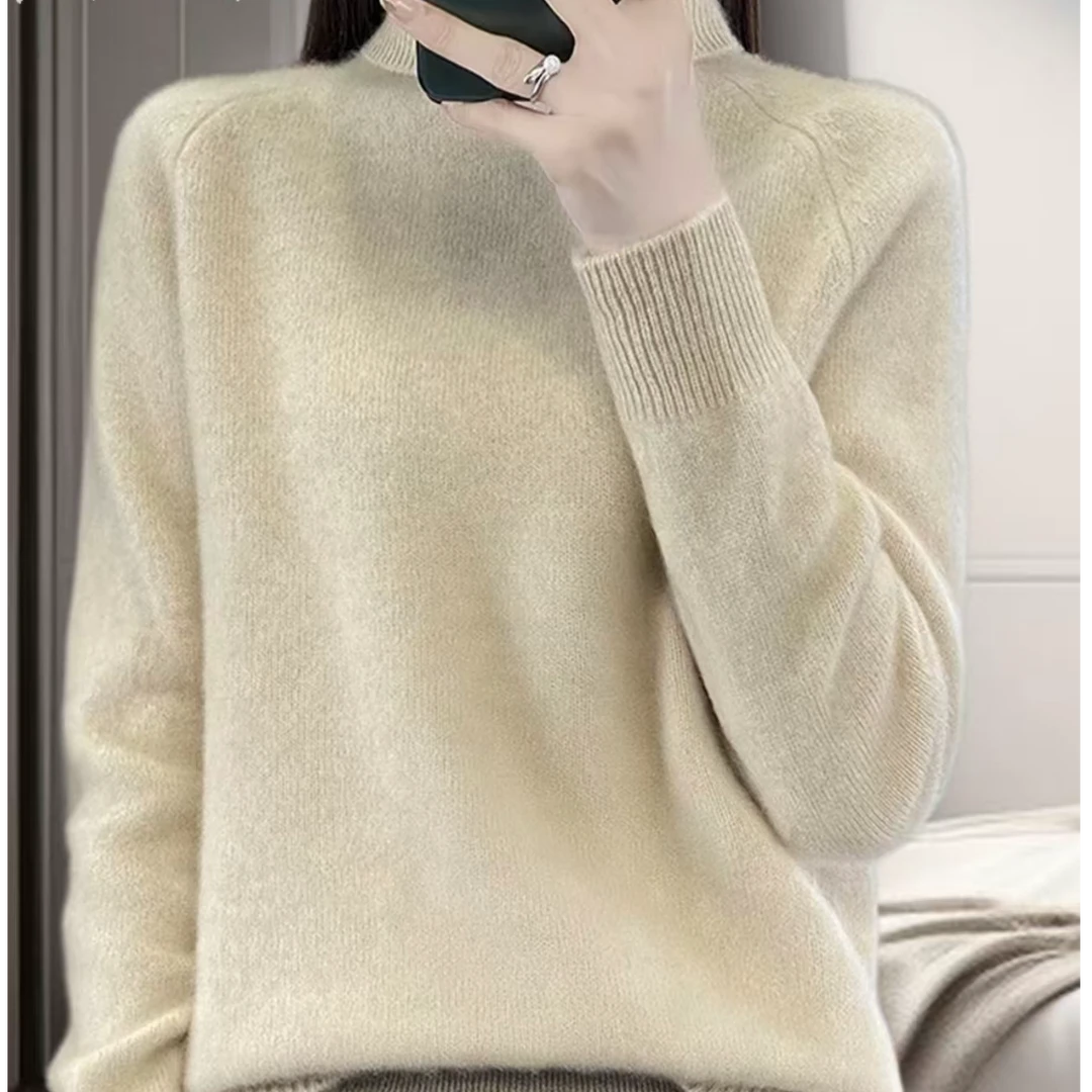 针织衫   女士半高领套头羊绒