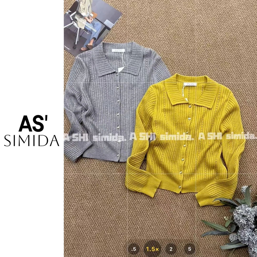 SIMIDA诗觅  韩系爱心扣翻领毛衣