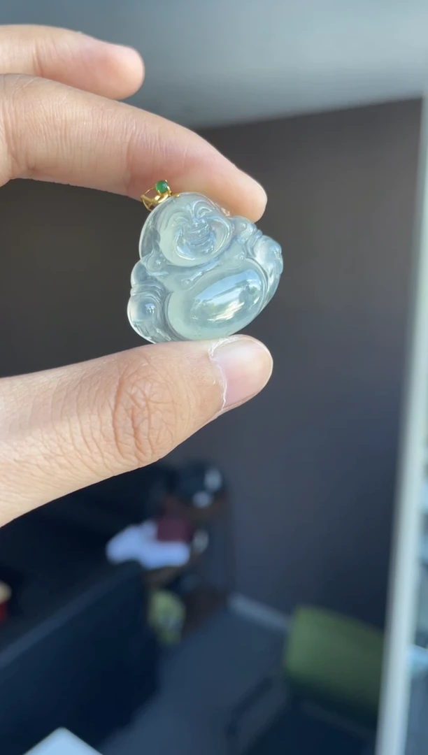 吊坠(不含链)18K金镶嵌翡翠天然缅甸A货翡翠