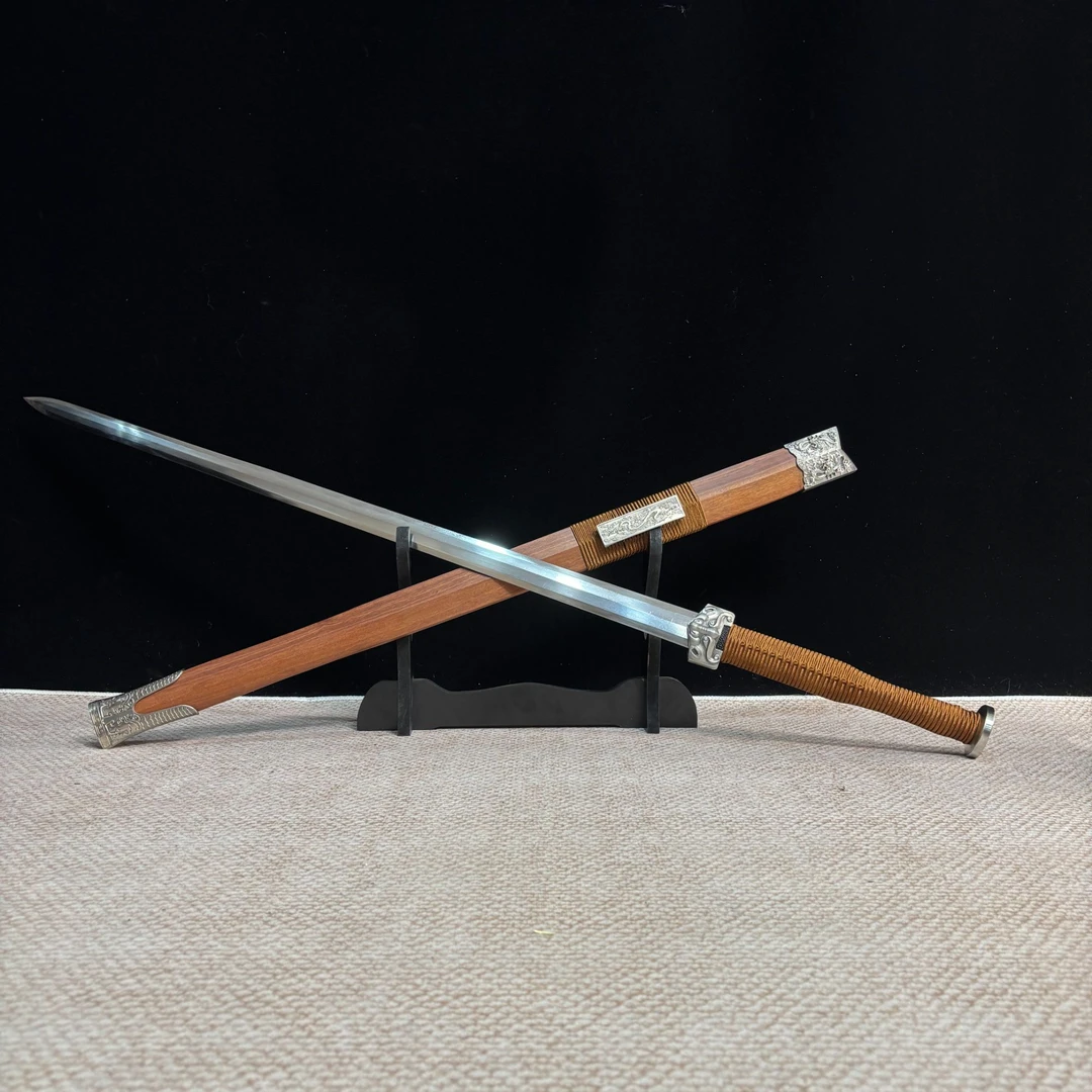 【藏锋汉剑】花纹钢   龙凤檀  铁装具  未开刃摆件收藏
