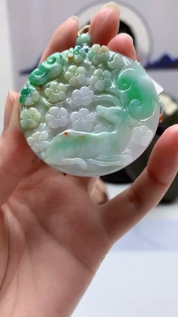 【闪购商品】定制翡翠未镶嵌5152zm-毛货挂件鹿牌47