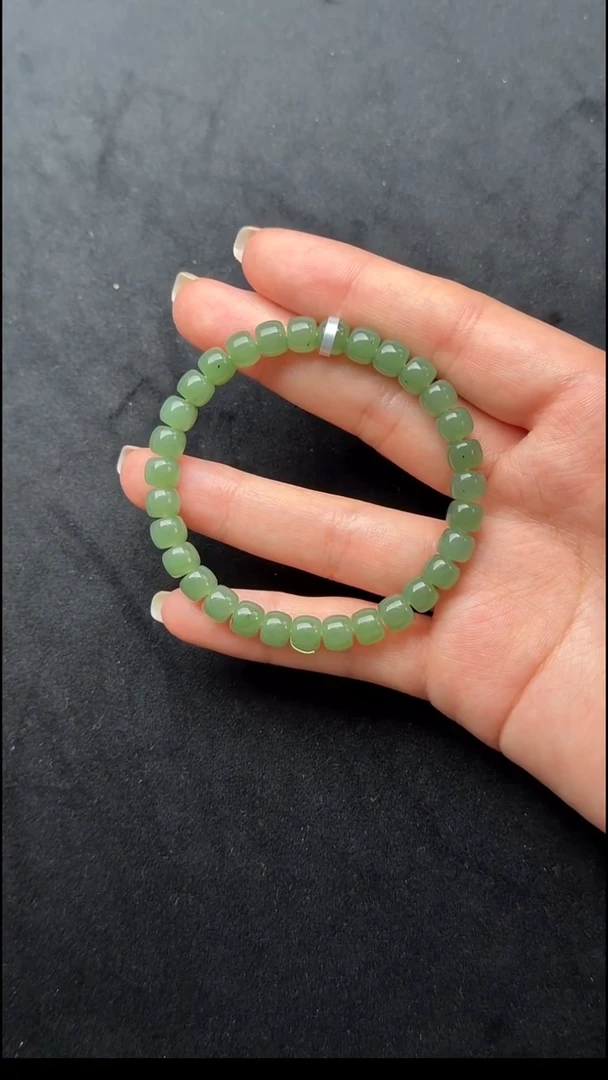 颈饰未镶嵌和田玉028-碧玉老形手串-7*5.5mm,31颗-N1955-1230