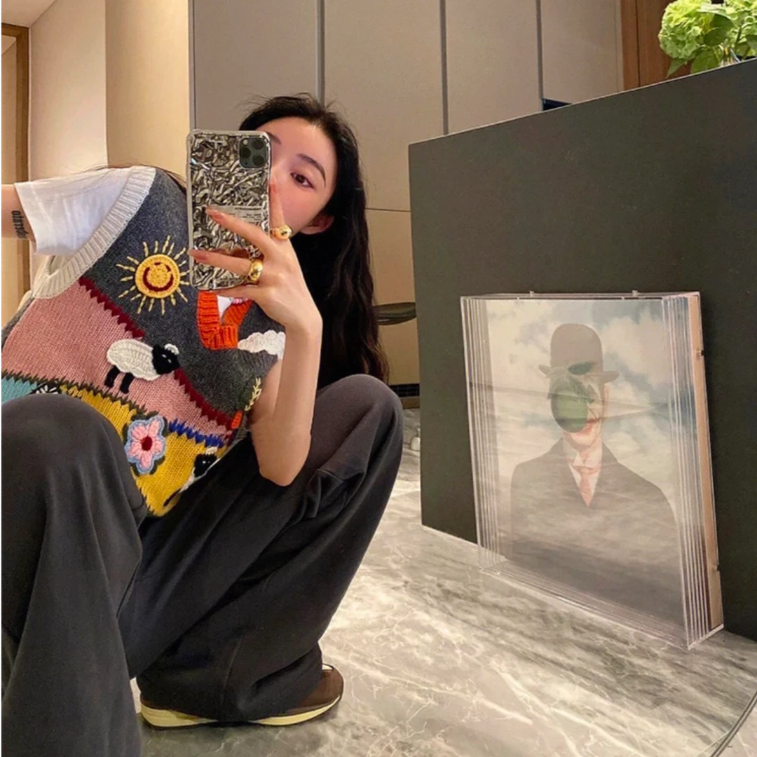 【小羊花园】240970时尚卡通立体小羊拼色设计纯羊绒马甲