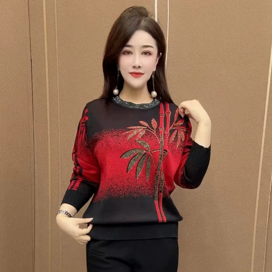 DM圆领竹林设计短款长袖洋气气质款百搭衫