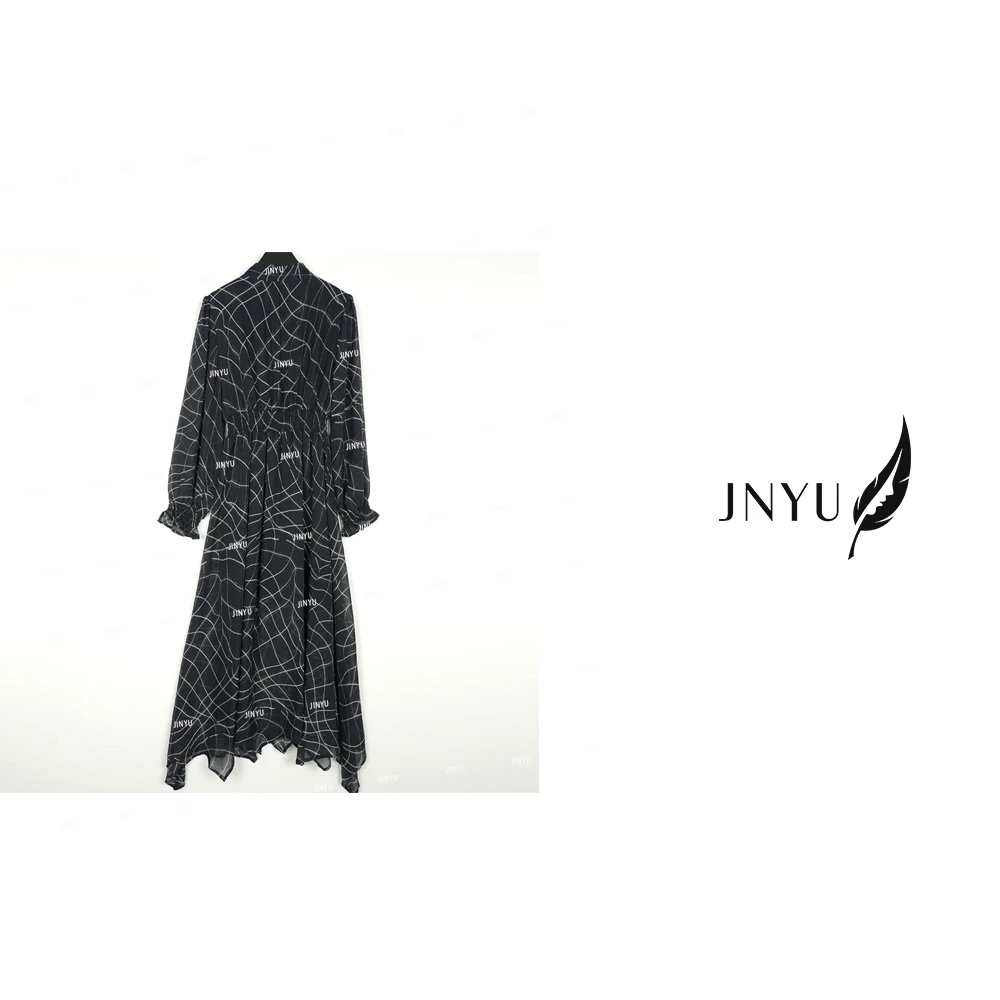 【JNYU】2025早春新款气质长袖蝴蝶结绑带雪纺设计感裙子JYHSYS001