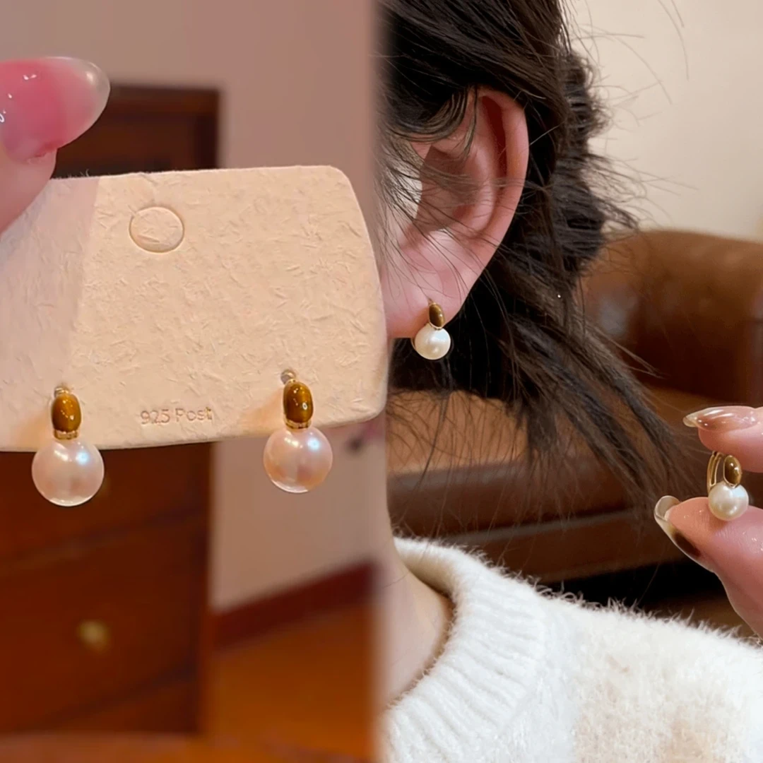 法式秋冬珠珠拼接质感耳扣高级感气质耳环