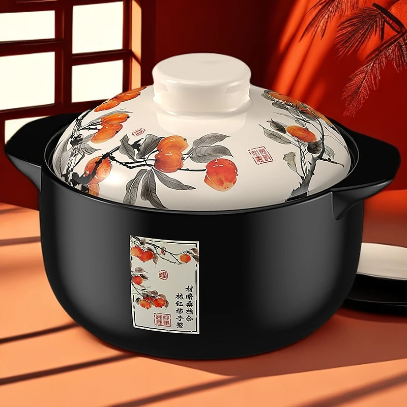 【柿柿皆如意】康舒中式水墨风陶瓷砂锅煮粥煲汤耐热炖整鸡【自营】