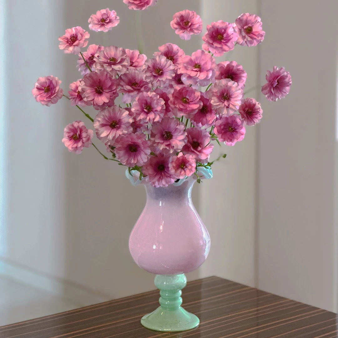 花瓶摆件客厅插花玻璃高级感中古奶油风水养郁金香艺术复古琉璃