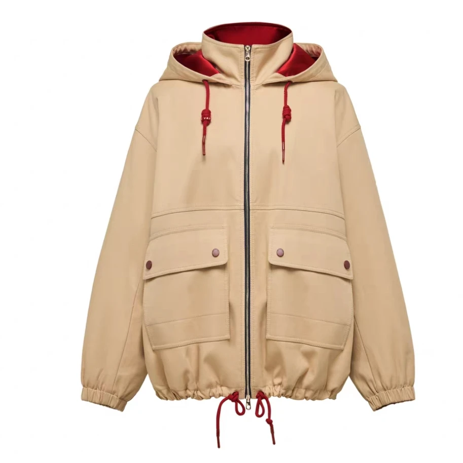 【YA】春秋新款撞色连帽抽绳外套棉服