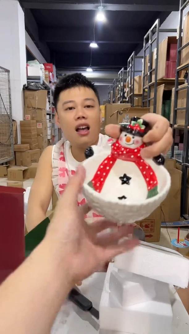 瓷片原盒雪人碗 陶瓷材质