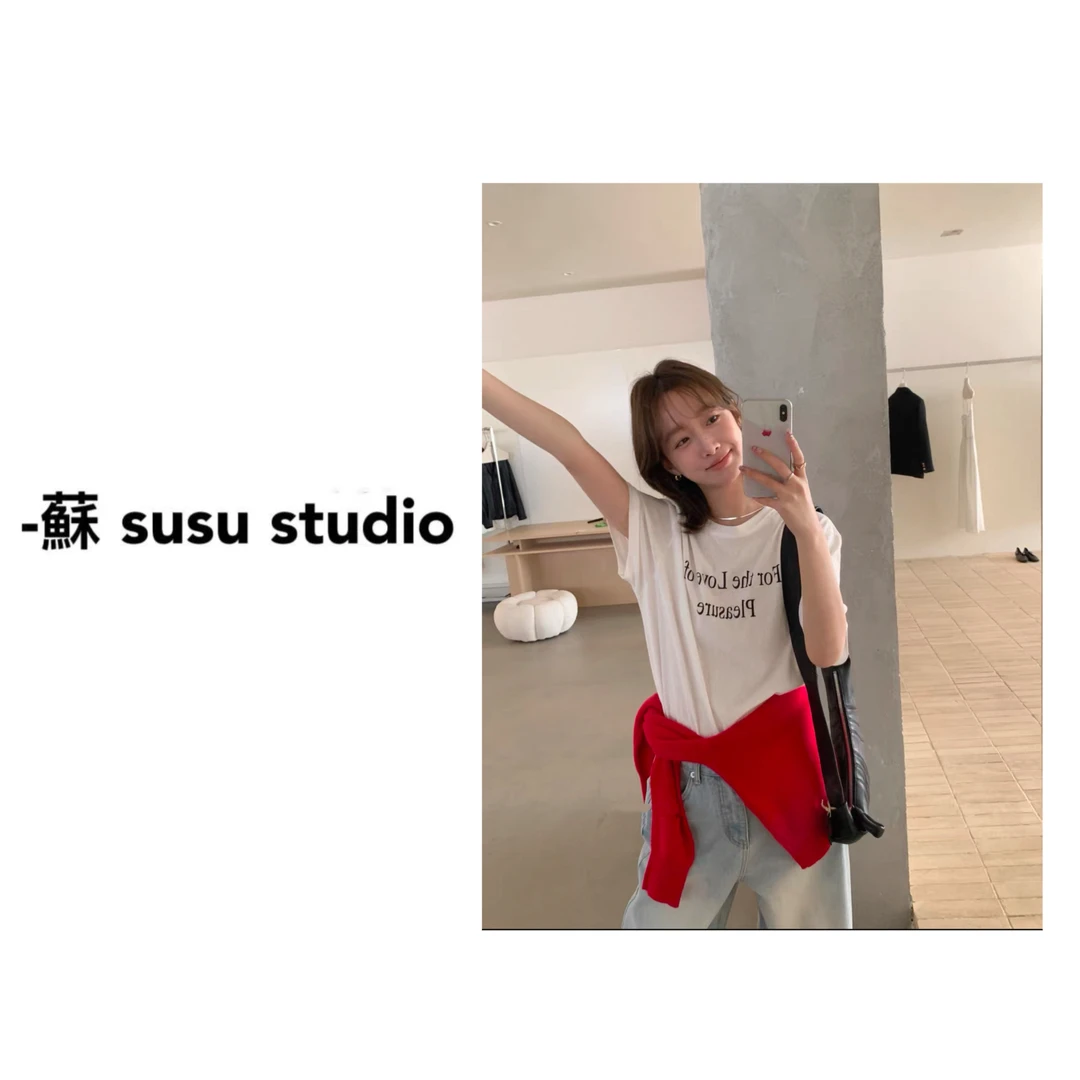 韩版简约字母印花短袖T恤2025春夏宽松白色体恤打底衫上衣22127