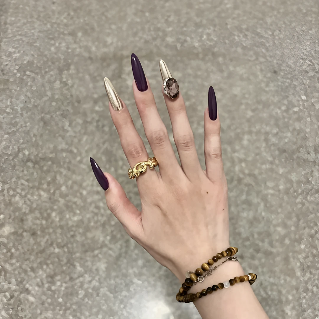 纯手工穿戴秋冬姐风高级紫色魔镜显白钻球老钱风美甲可拆卸气质