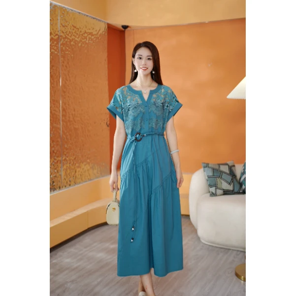 【奈娅定制】B306镂空设计感连衣裙女2025夏季新款洋气遮肉显瘦裙子