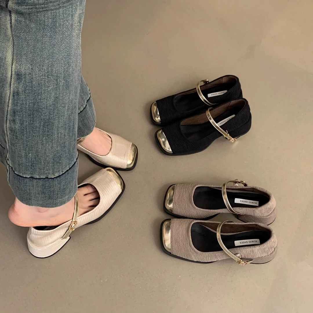 梦孜百丽方头浅口粗跟单鞋女2025新款爆款法式仙女高跟玛丽珍鞋子