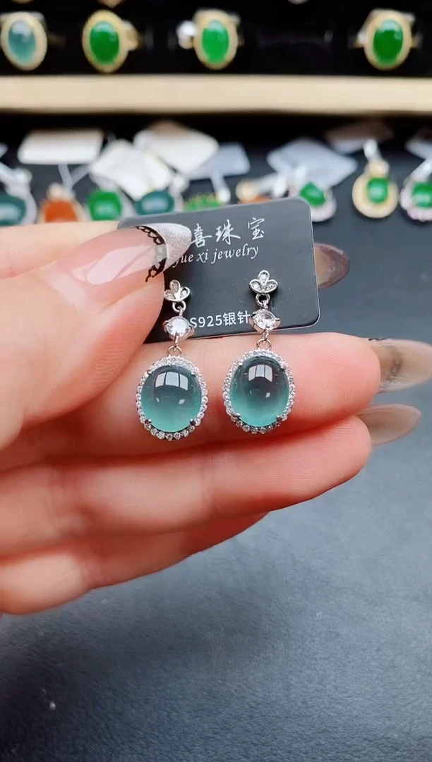 翡翠银S925镶嵌耳饰50805