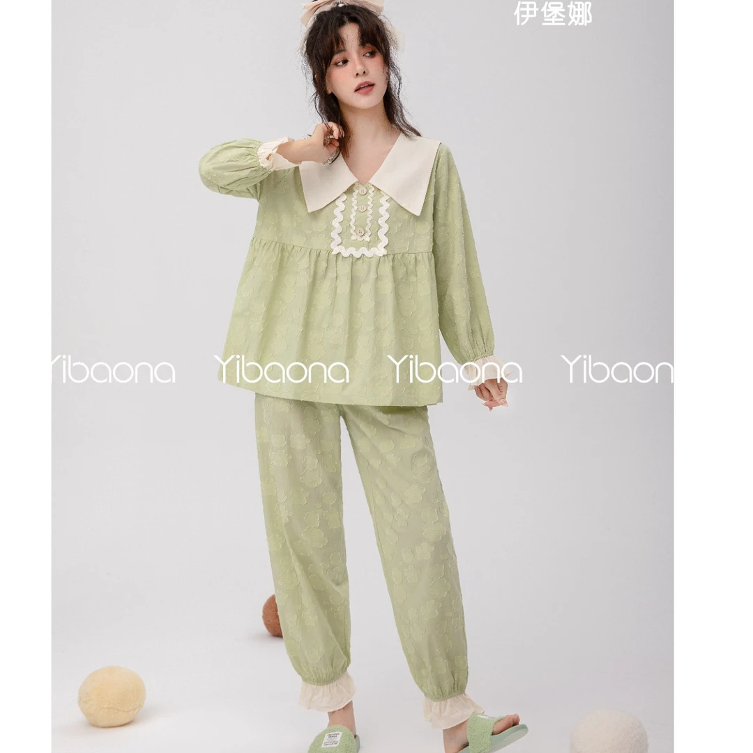 伊堡娜女秋冬长袖纯棉韩版休闲套装睡衣家居服007