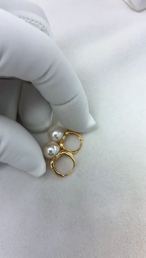 18K金镶嵌耳饰海水珍珠耳扣8.5-9