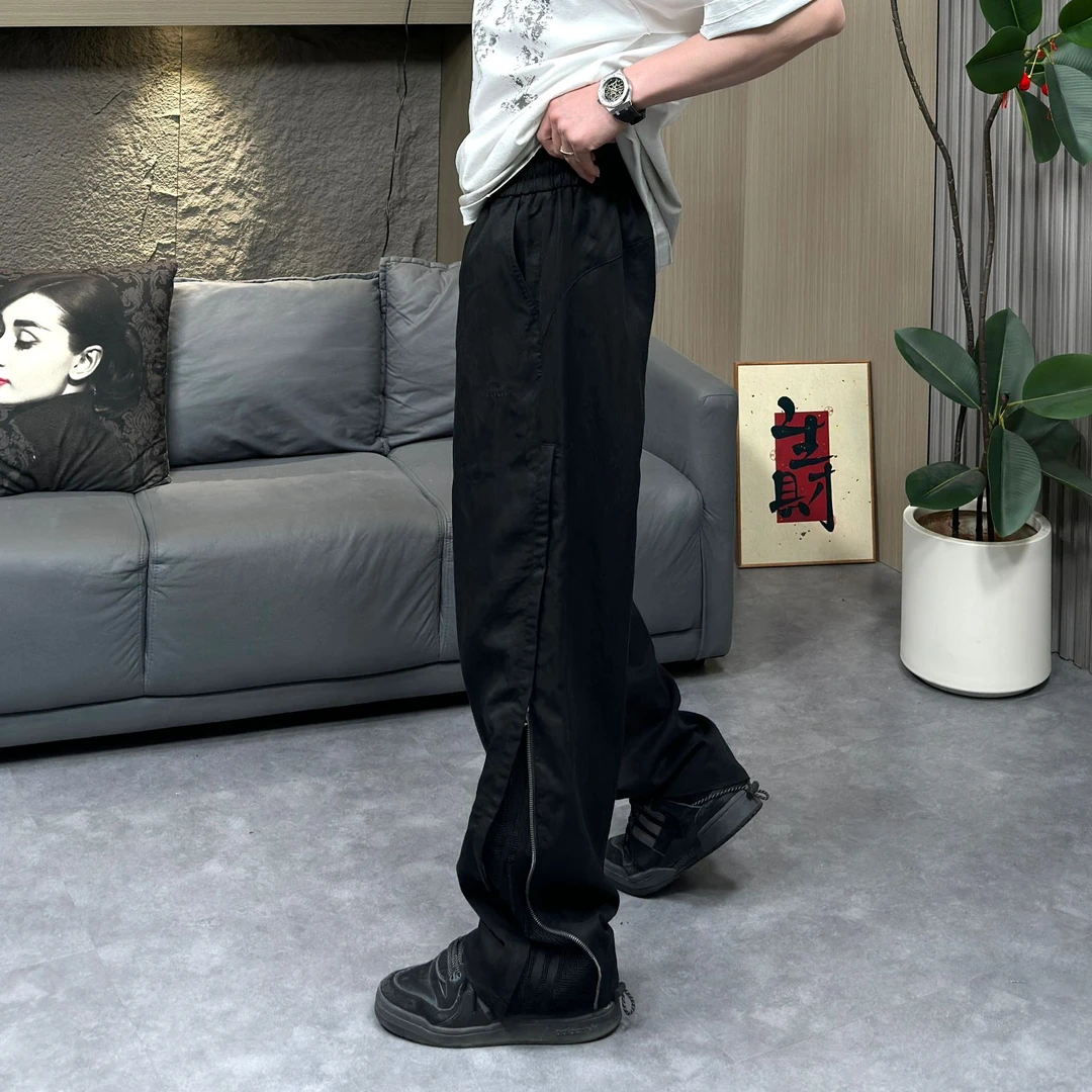 创恒（蛮特别） 2025夏季新款老钱亚麻风个性侧拉链网拼接休闲裤