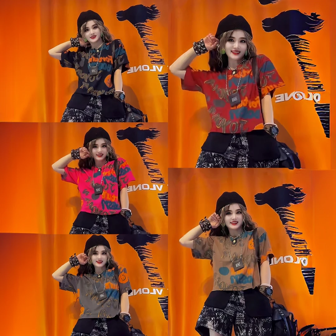 2025年夏季新款洋气休闲百搭打底上衣纯棉时尚印花圆领短袖t恤女