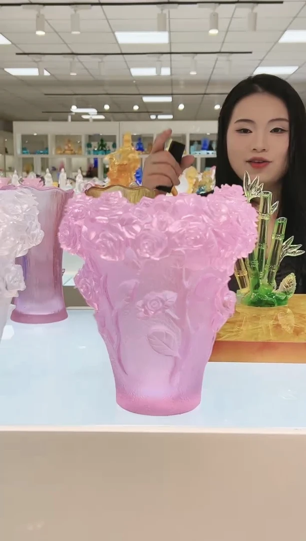 手工艺品琉璃古法琉璃玫瑰花瓶